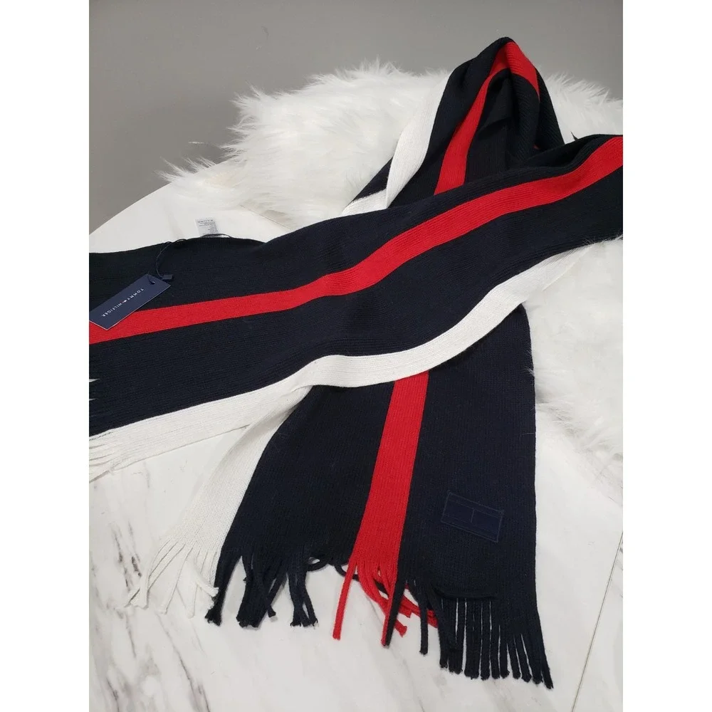 NEW Tommy Hilfiger Raschel Scarf MENS 12X66 INCHES COLOR BLOCK VARSITY PREP GOLF